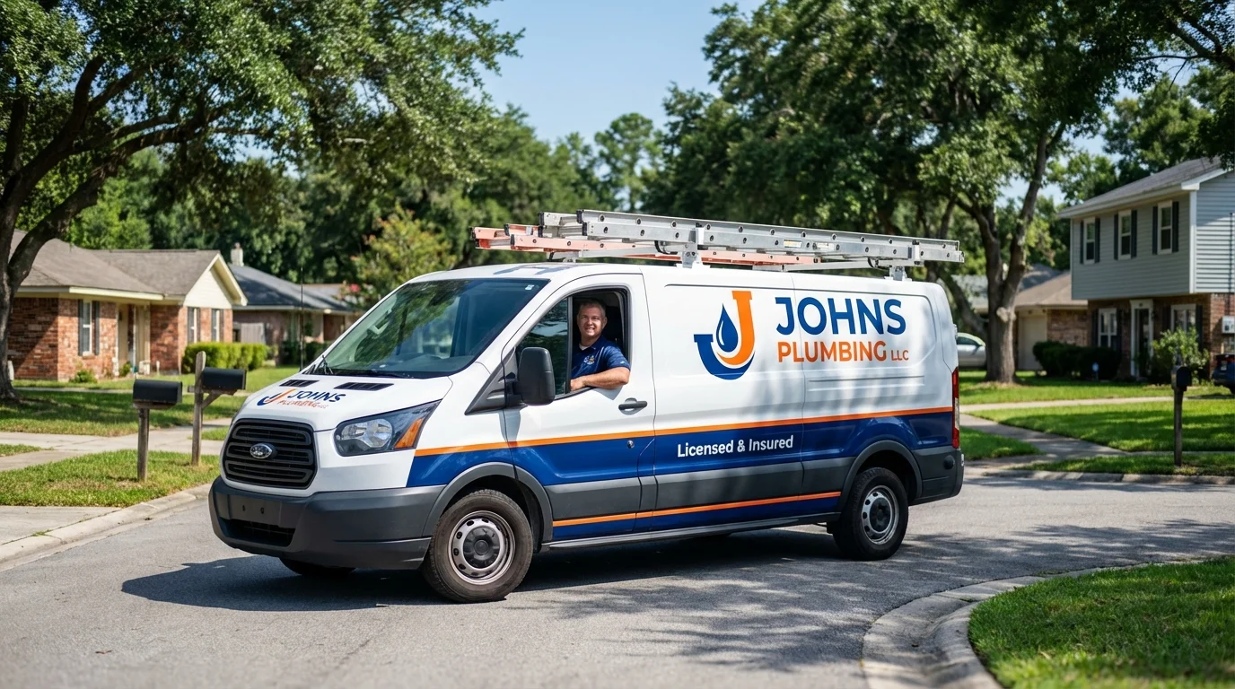 Johns Plumbing LLC service van in Port Jefferson Station, NY