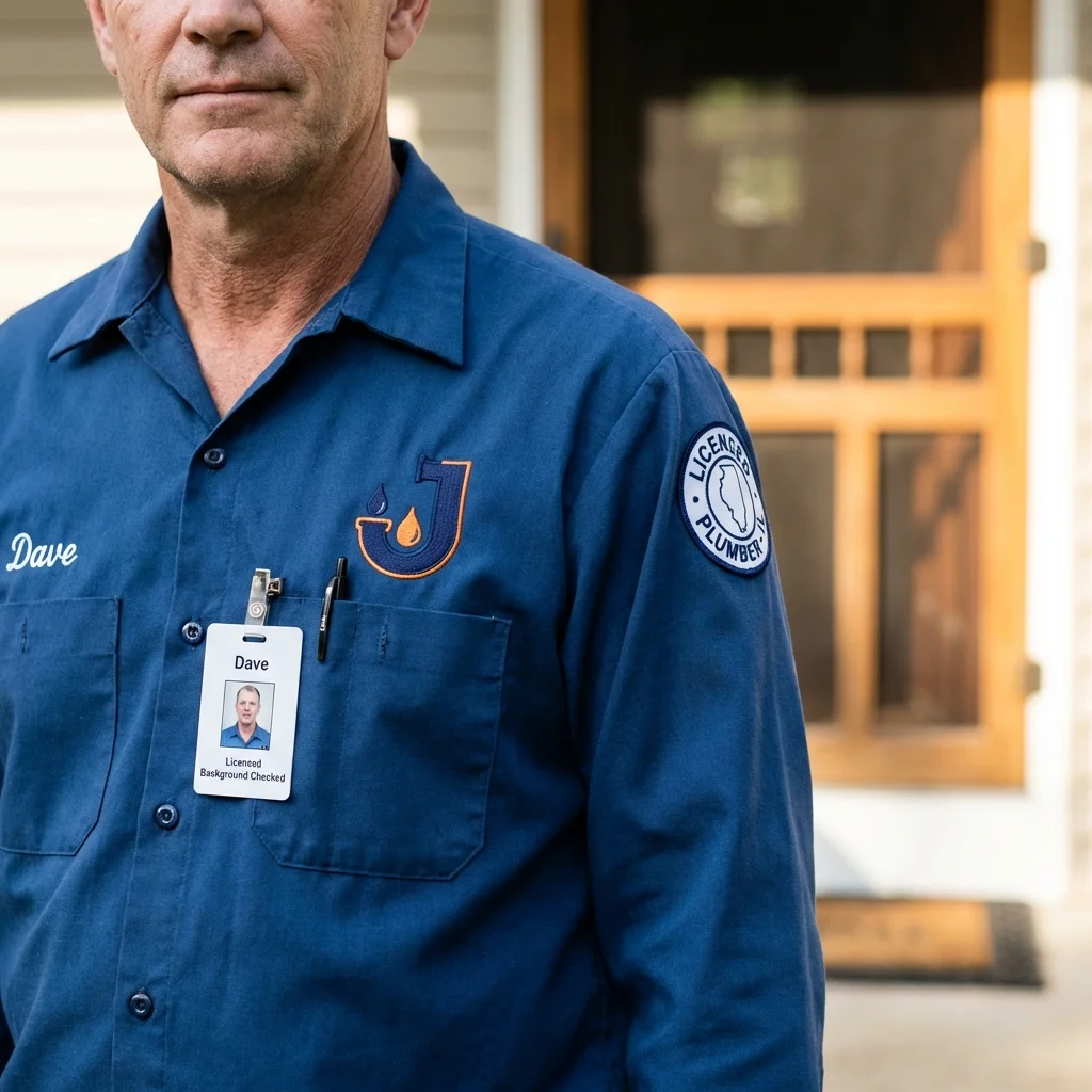 Licensed plumber showing ID badge in Port Jefferson Station, NY