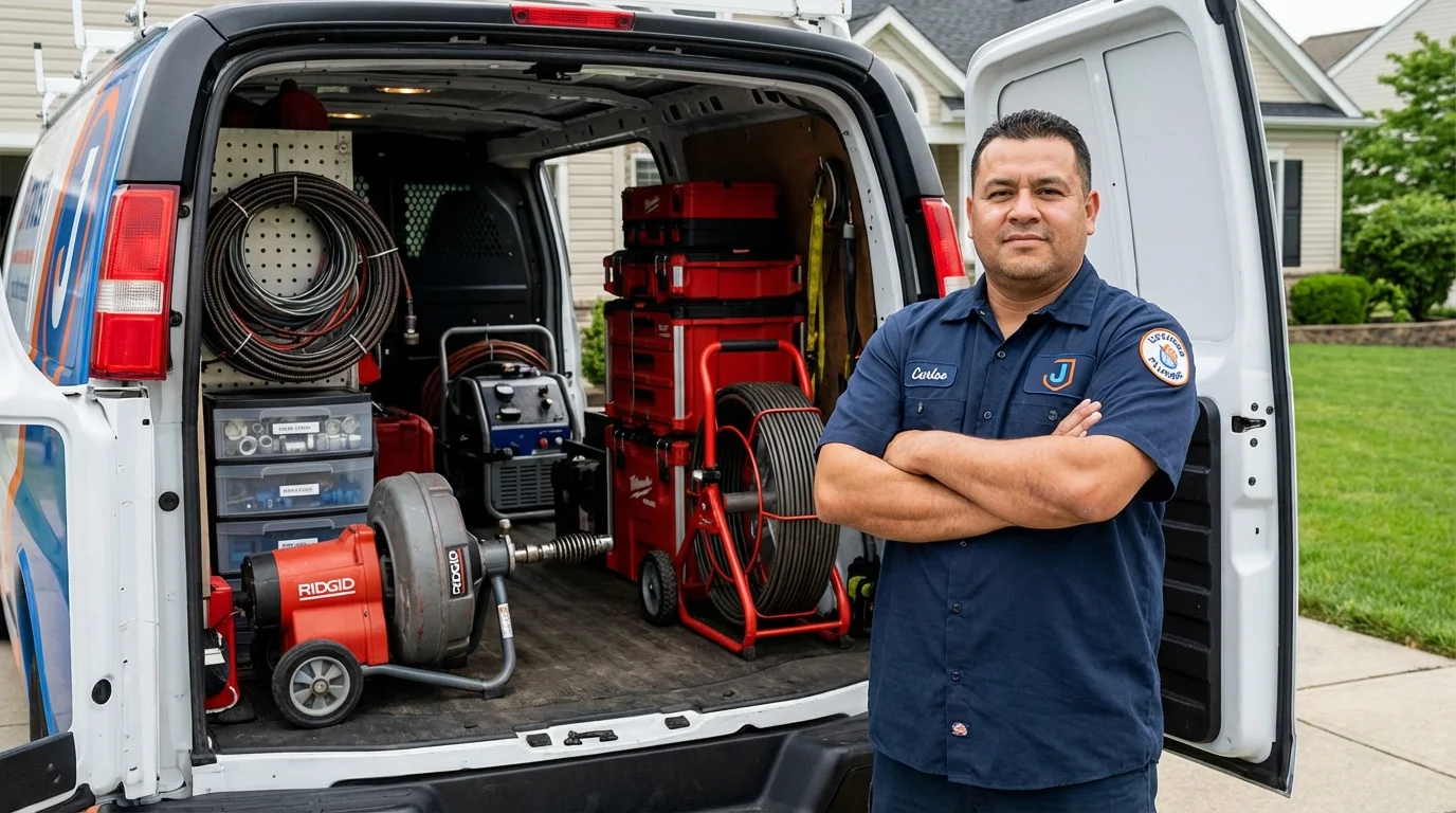 Professional drain cleaning equipment and Johns Plumbing LLC plumber in Port Jefferson Station