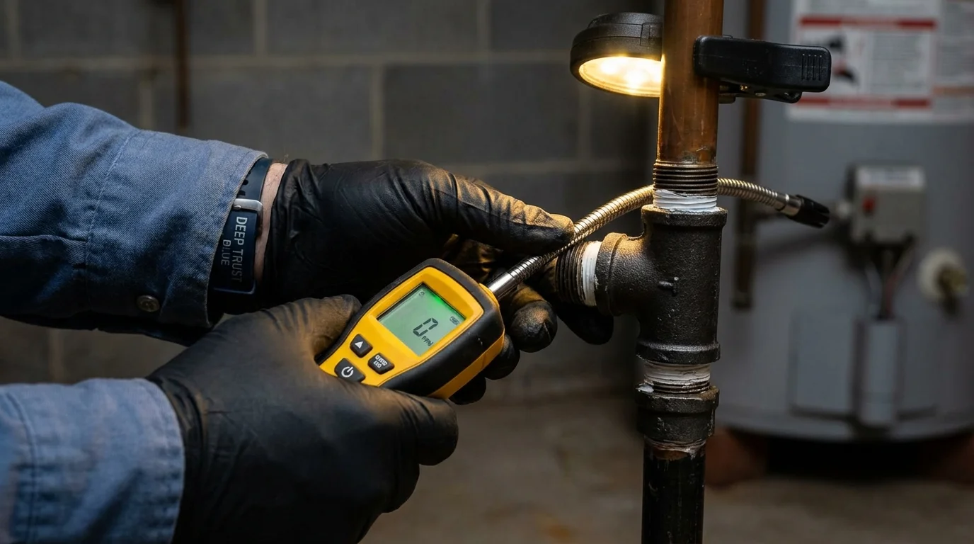 Gas leak detection with electronic sniffer by Johns Plumbing LLC in Port Jefferson Station