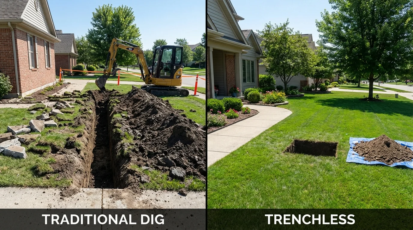 Trenchless sewer repair with minimal yard damage versus traditional excavation in Port Jefferson Station, NY